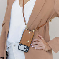 Brown Leather iPhone Case With Two Straps - Snap Bands
