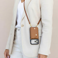 Brown Leather iPhone Case With Two Straps - Snap Bands