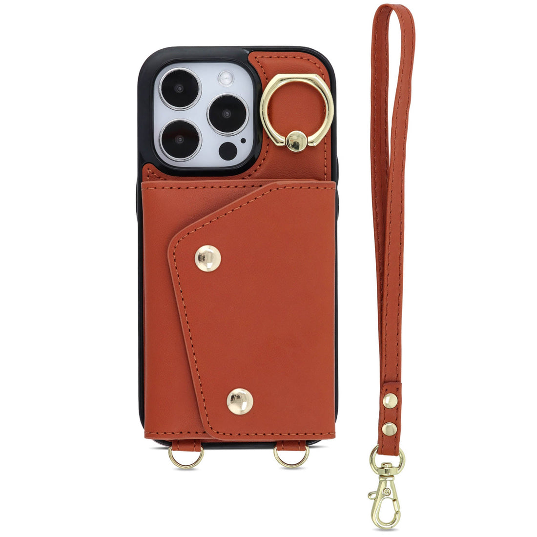 Brown Leather iPhone Case With Two Straps - Snap Bands