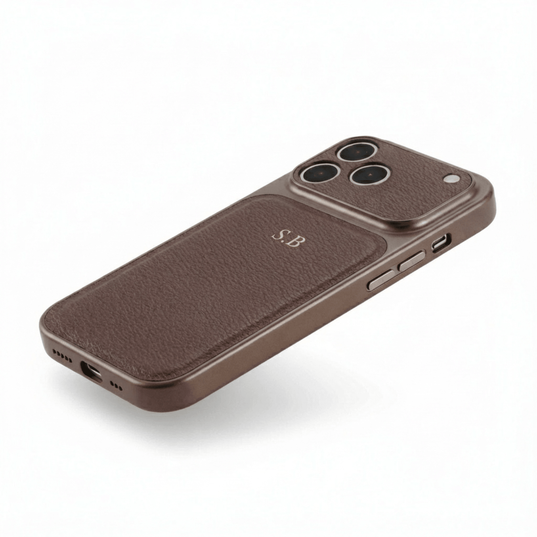 Brown Personalized iPhone Case With Leather - Snap Bands