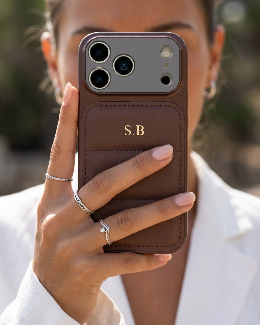 Brown Personalized iPhone Leather Case - Snap Bands