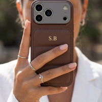 Brown Personalized iPhone Leather Case - Snap Bands