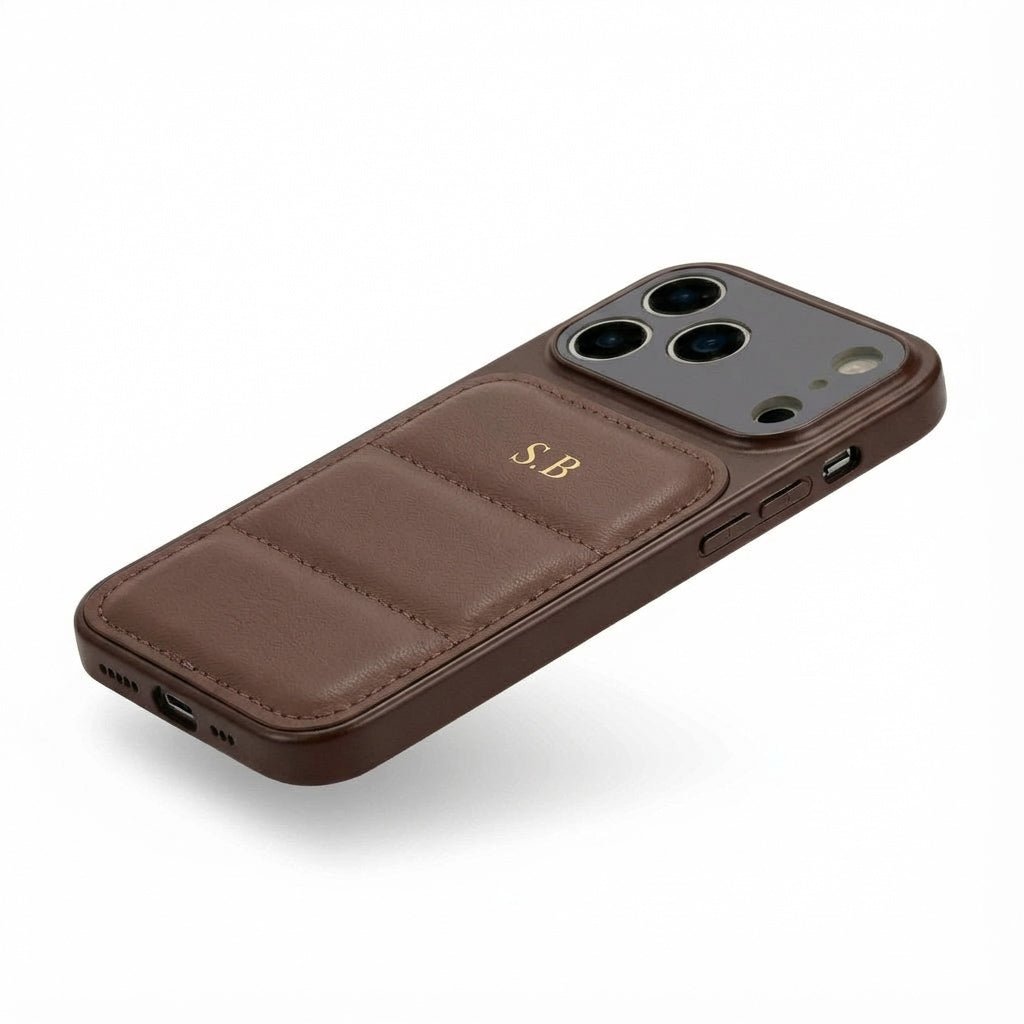 Brown Personalized iPhone Leather Case - Snap Bands