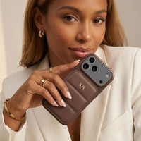 Brown Personalized iPhone Leather Case - Snap Bands