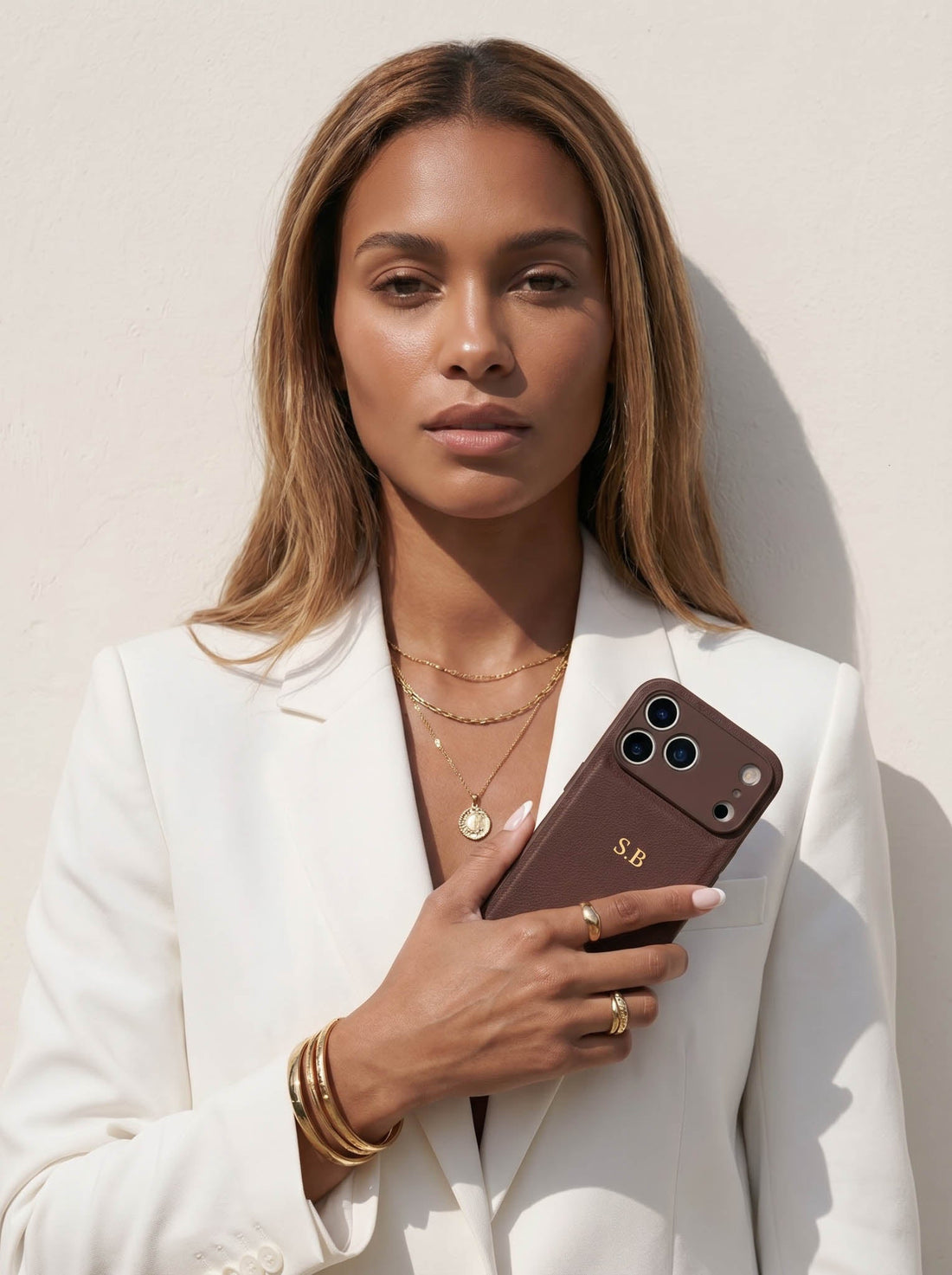 Brown Personalized Leather iPhone Case - Snap Bands