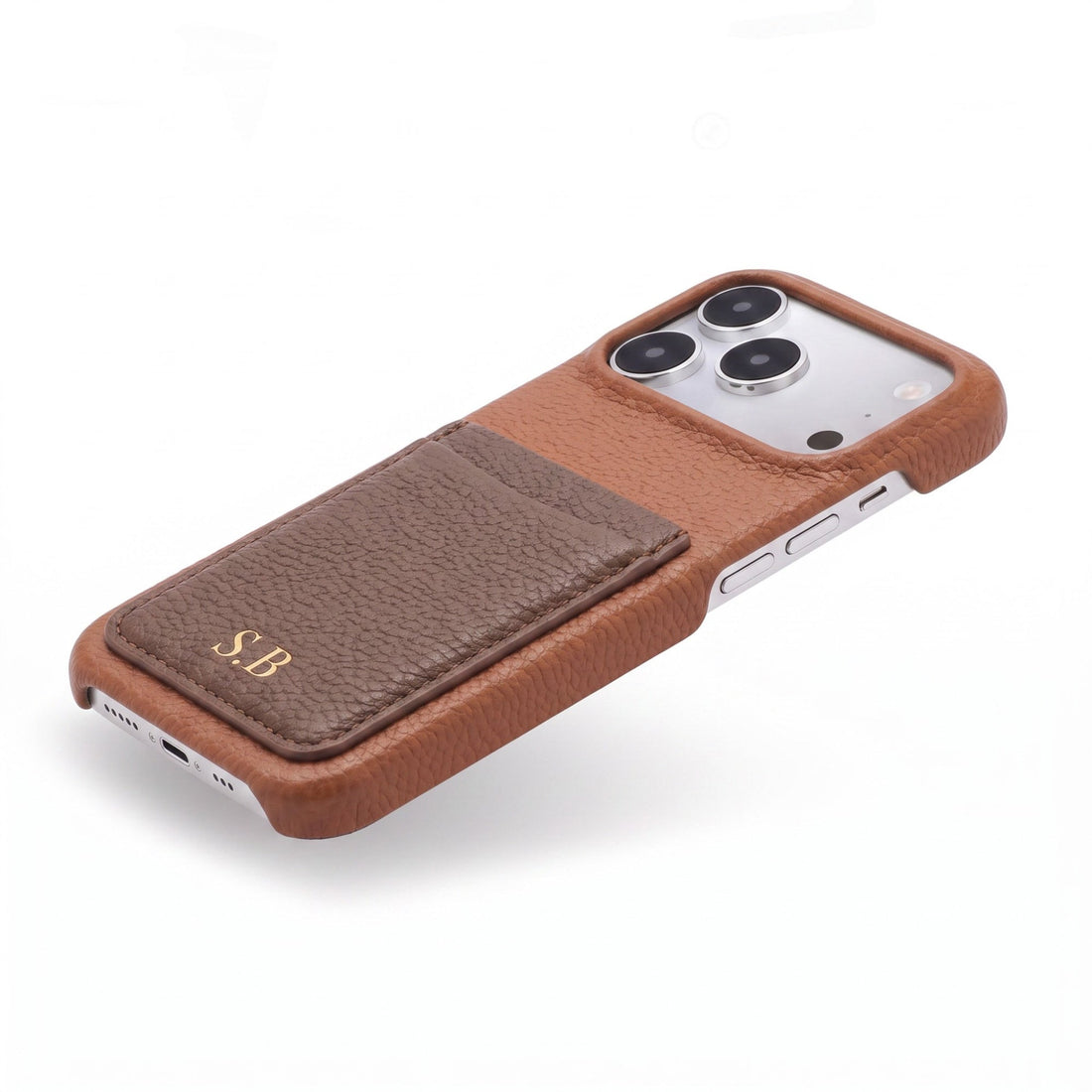 Brown Personalized Leather iPhone Case with Card Holder - #Snap Bands#