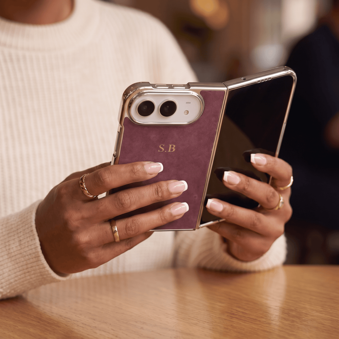 Burgundy Lambskin Leather Custom iPhone Duo Case - #Snap Bands#