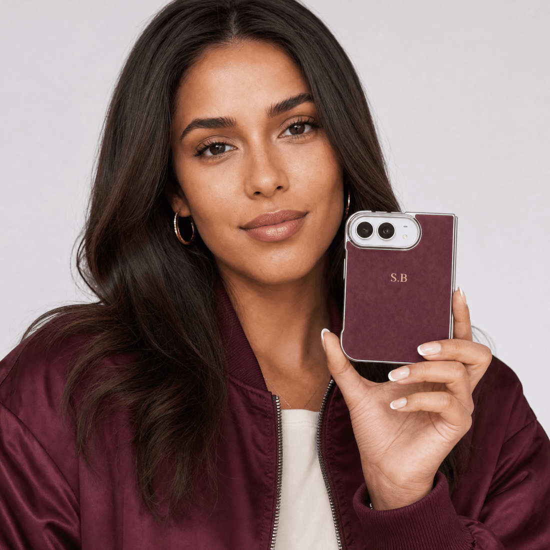 Burgundy Lambskin Leather Custom iPhone Duo Case - #Snap Bands#