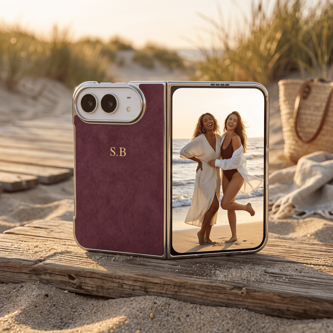 Burgundy Lambskin Leather Custom iPhone Duo Case - #Snap Bands#