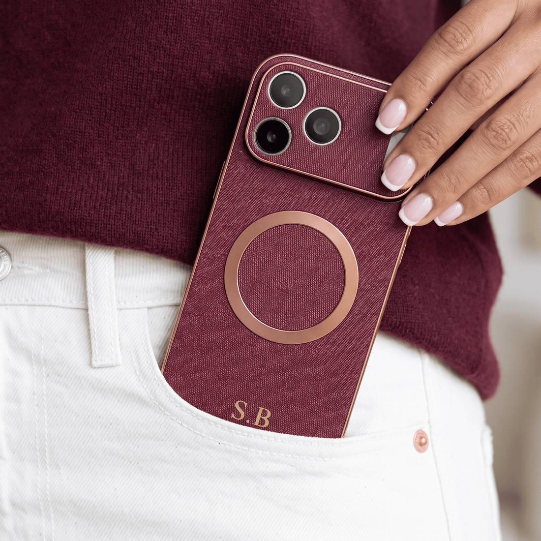Burgundy Personalized Magnetic Leather iPhone Case - #Snap Bands#
