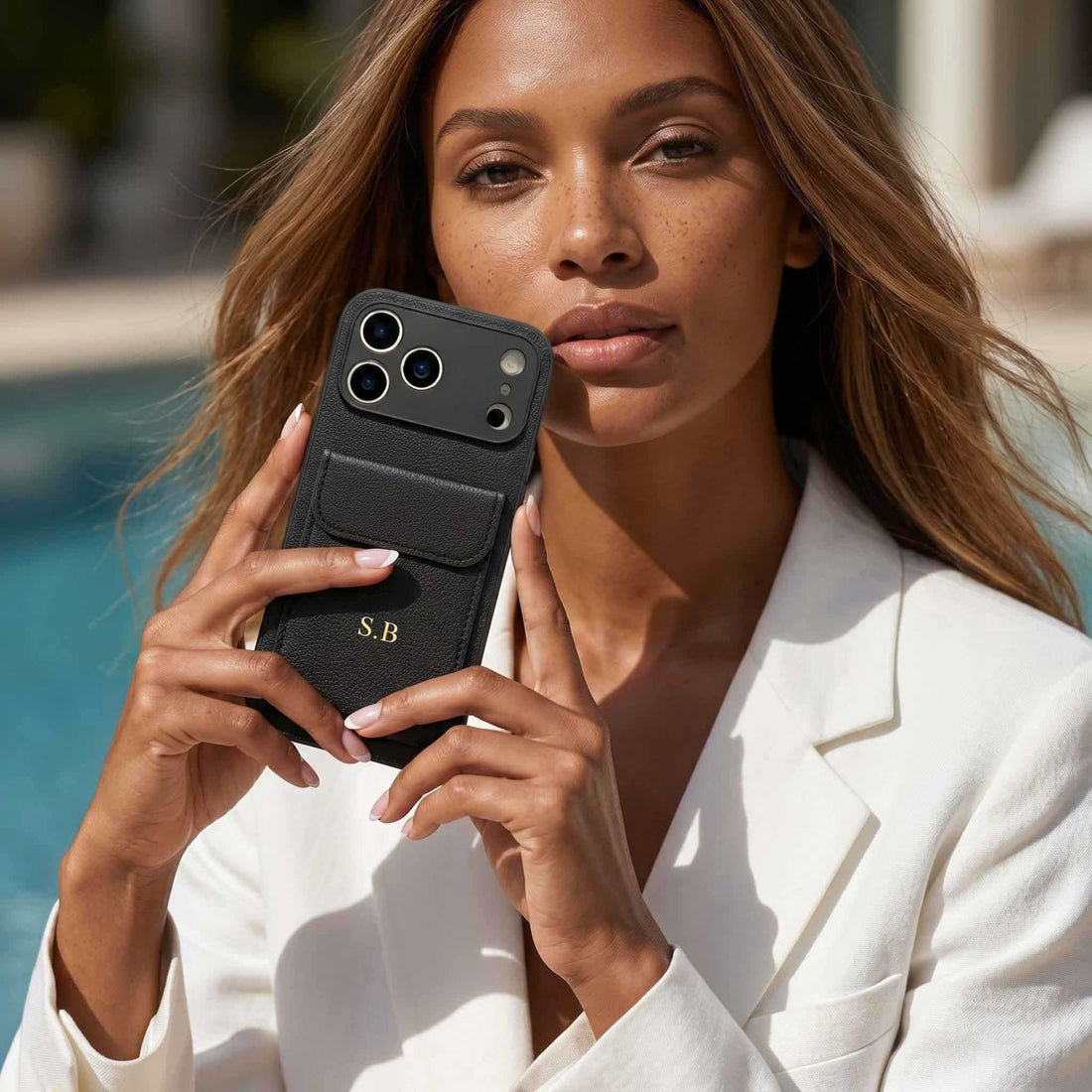 Black Personalized Leather iPhone Case With Card Holder