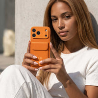 Orange Personalized Leather iPhone Case With Card Holder
