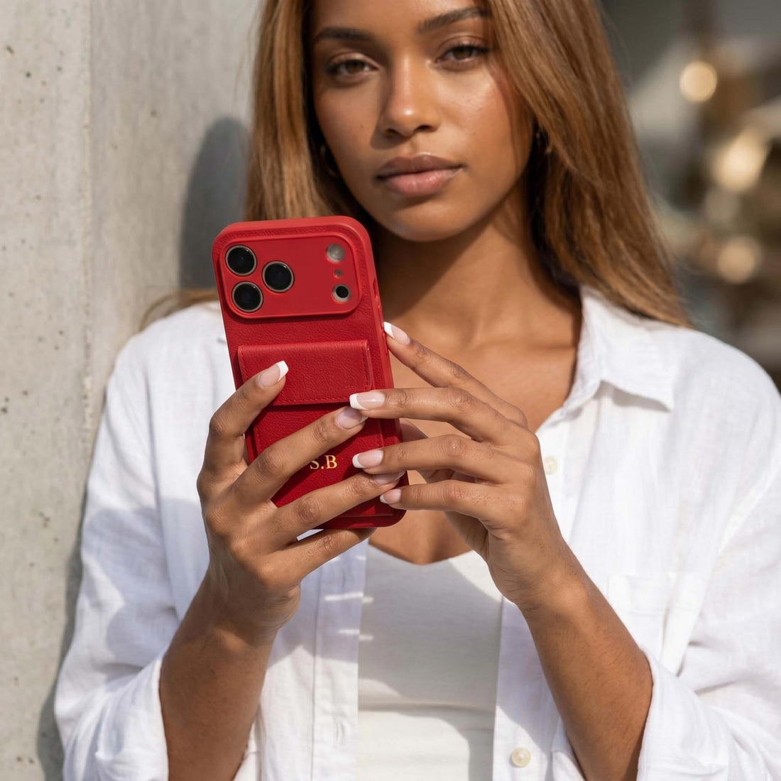 Red Personalized Leather iPhone Case With Card Holder