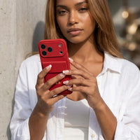 Red Personalized Leather iPhone Case With Card Holder