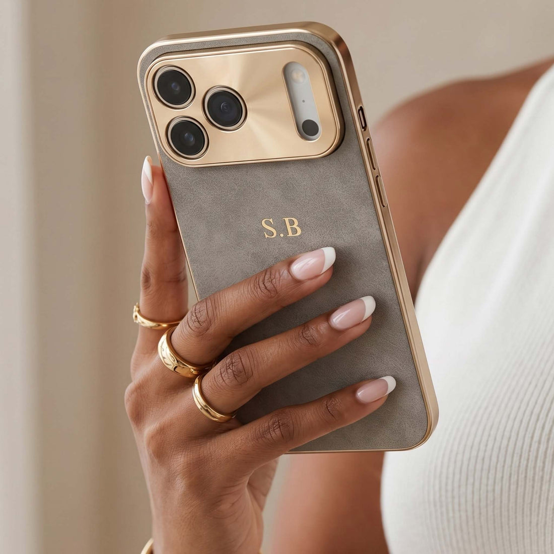 Luxury Lambskin Leather Custom iPhone Case Gray