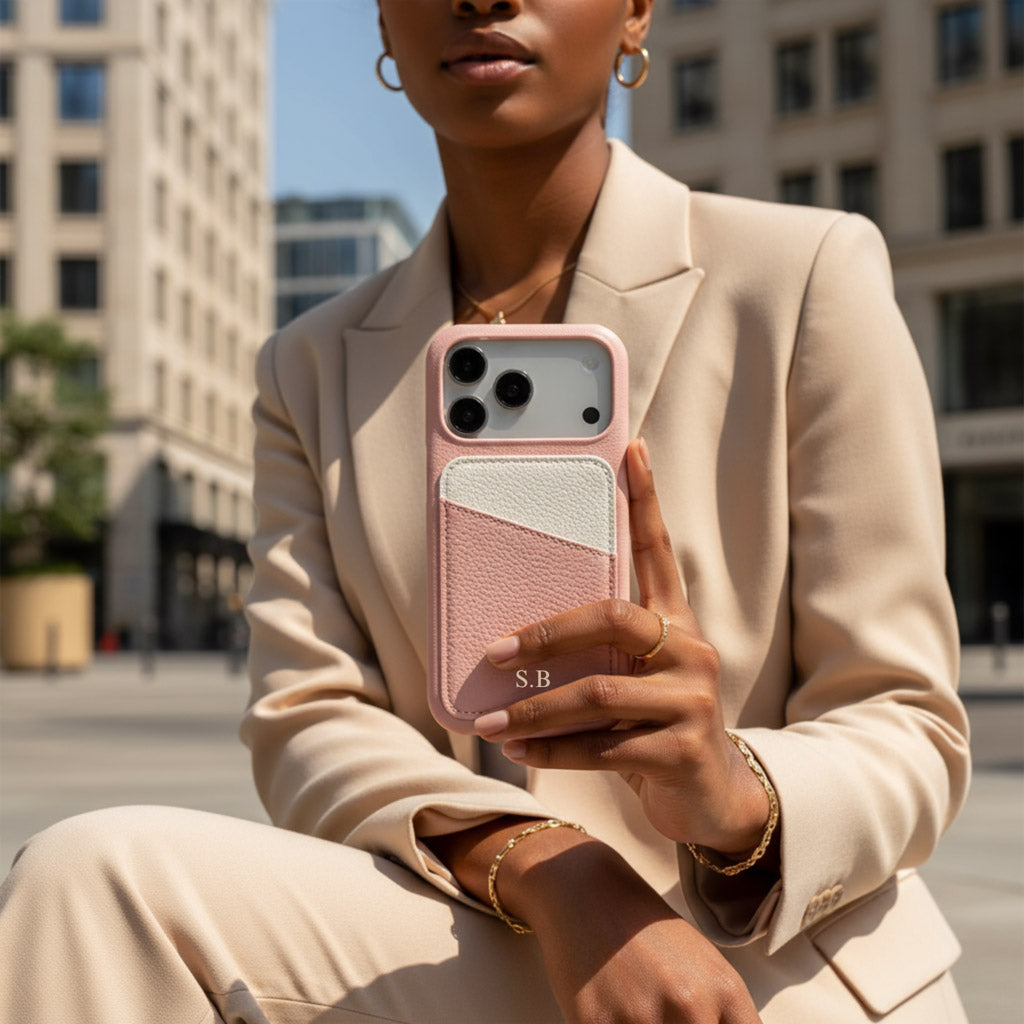 Pink iPhone Case with Card Holder Two Colors