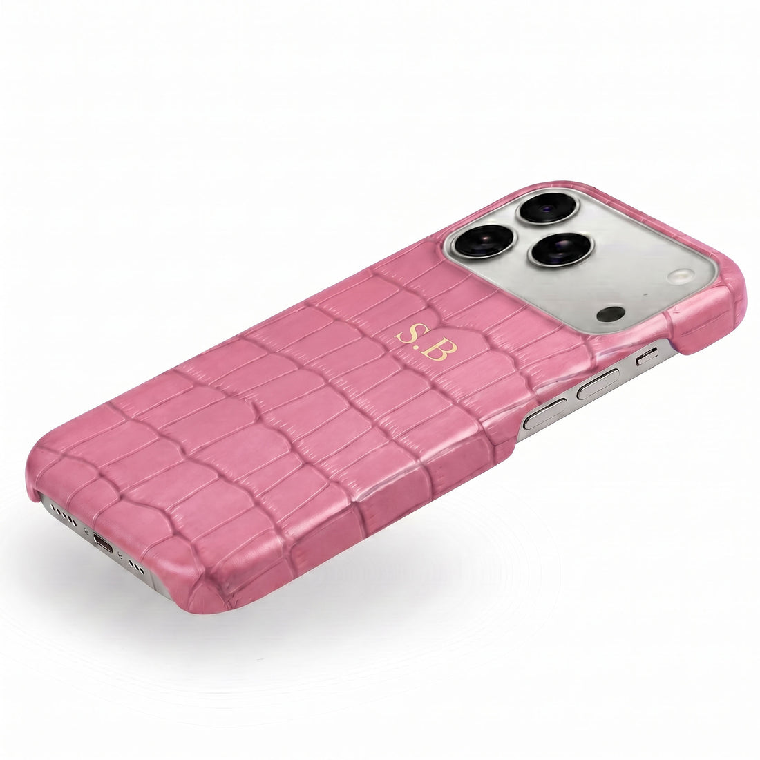 Pink Crocodile Texture Personalized Leather iPhone Case