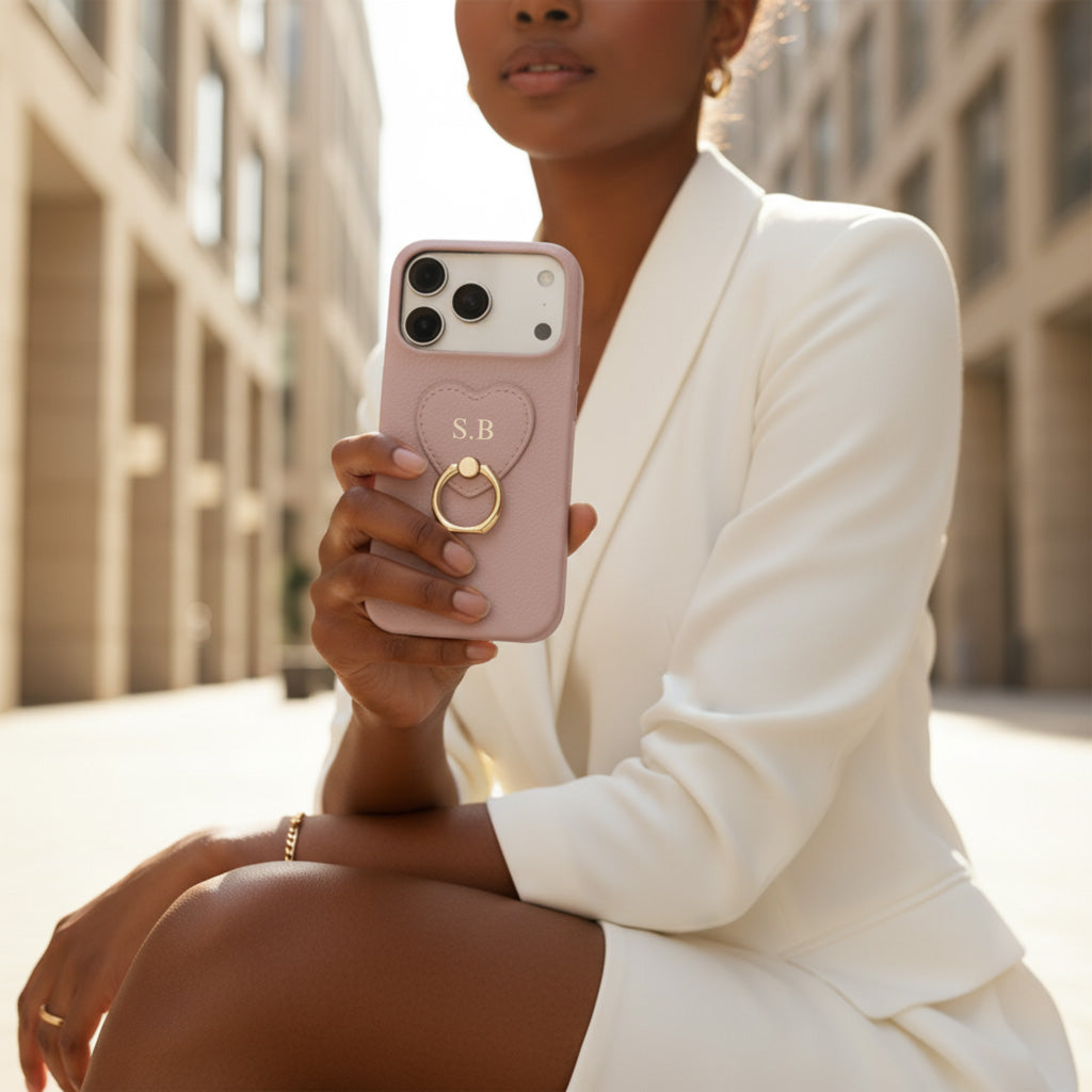 Pink  Heart Ring Leather iPhone Case