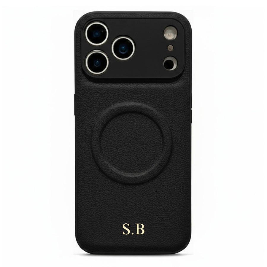 Black Personalized Magnetic Leather iPhone Case