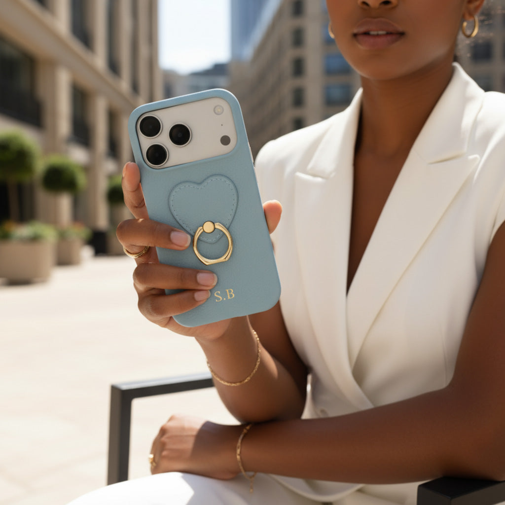 Blue  Heart Ring Leather iPhone Case
