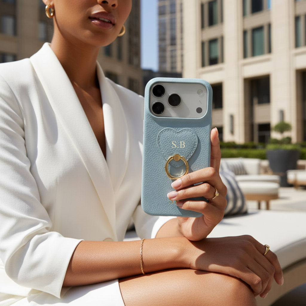 Blue  Heart Ring Leather iPhone Case