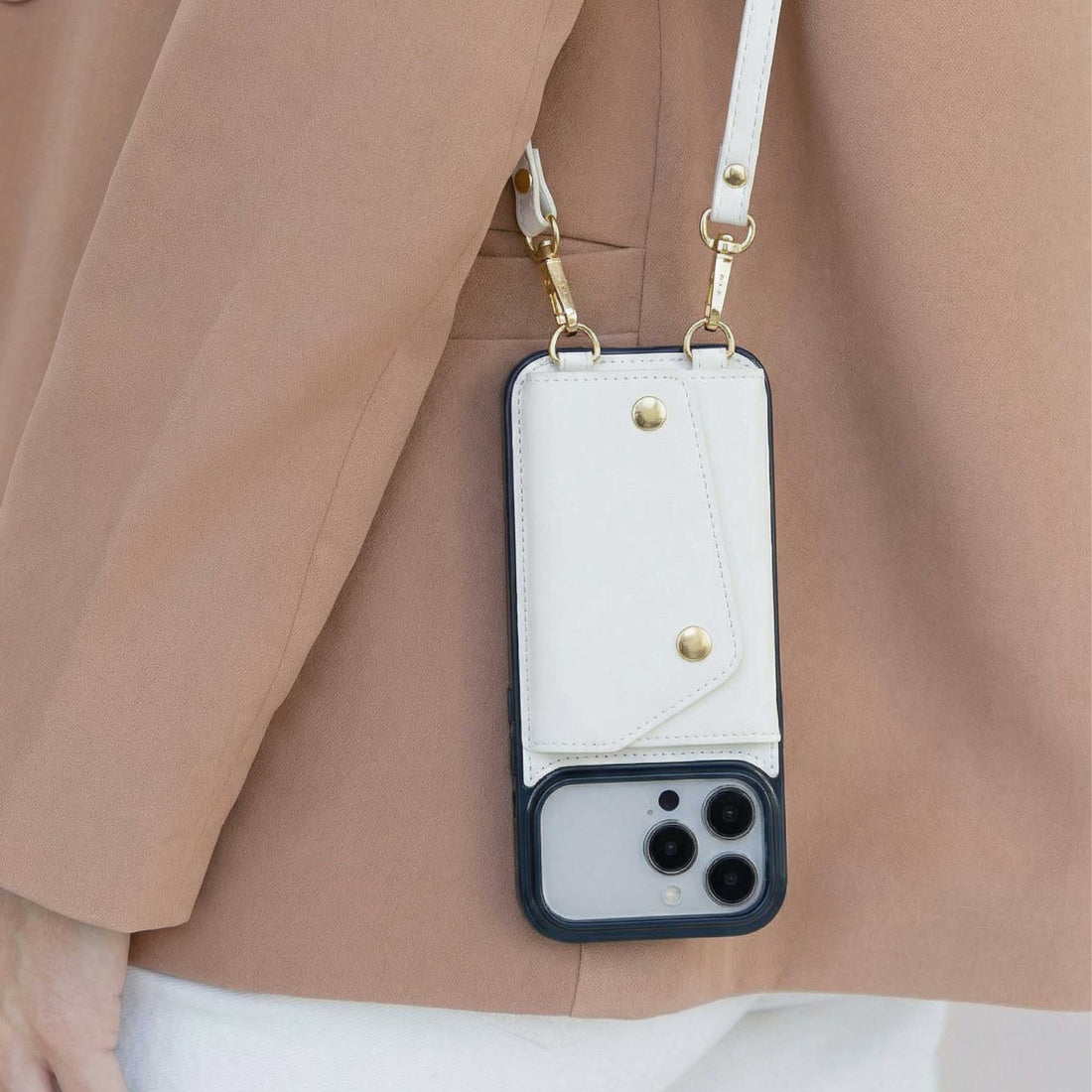 White Leather iPhone Case With Two Straps