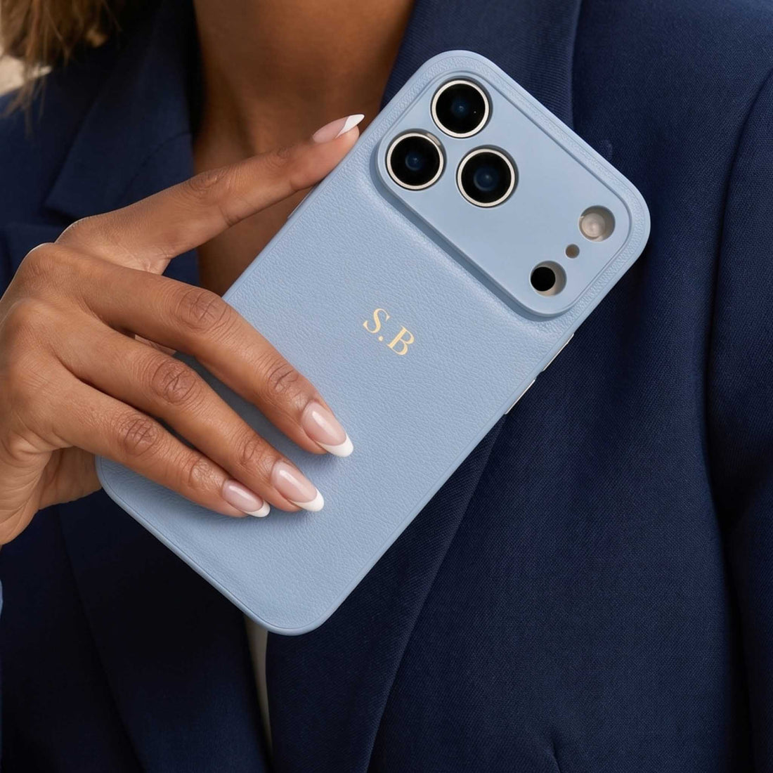 Blue Leather iPhone Case