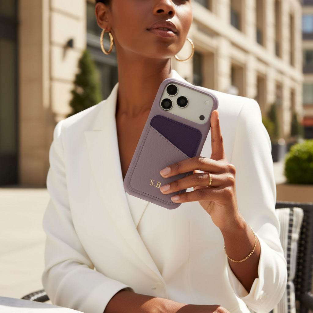 Purple iPhone Case with Card Holder Two Colors