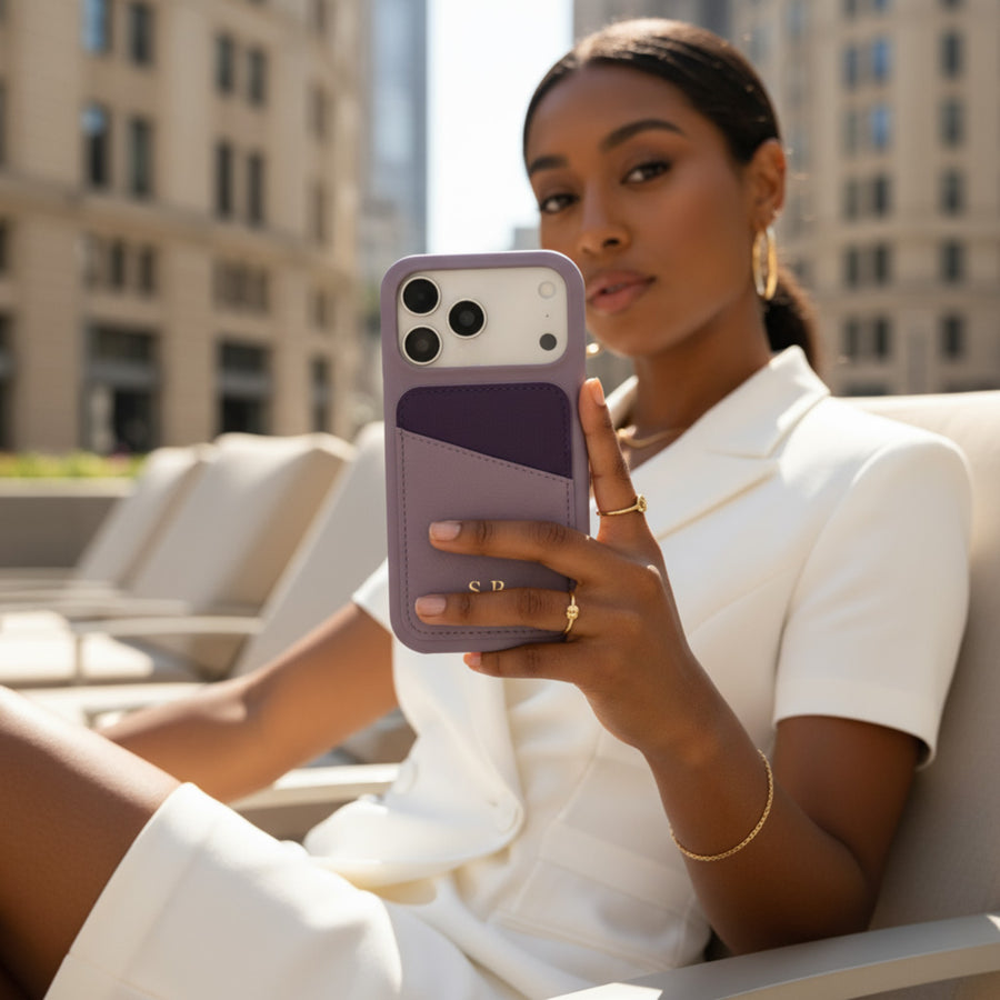 Purple iPhone Case with Card Holder Two Colors