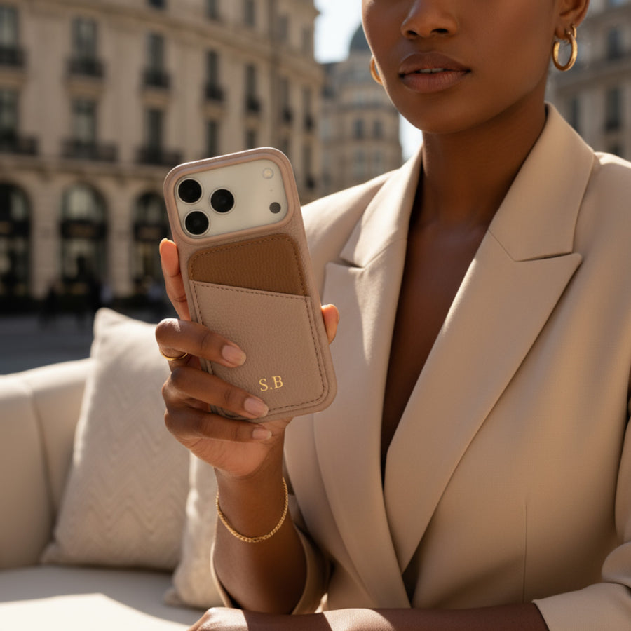 Beige iPhone Case with Card Holder Two Colors