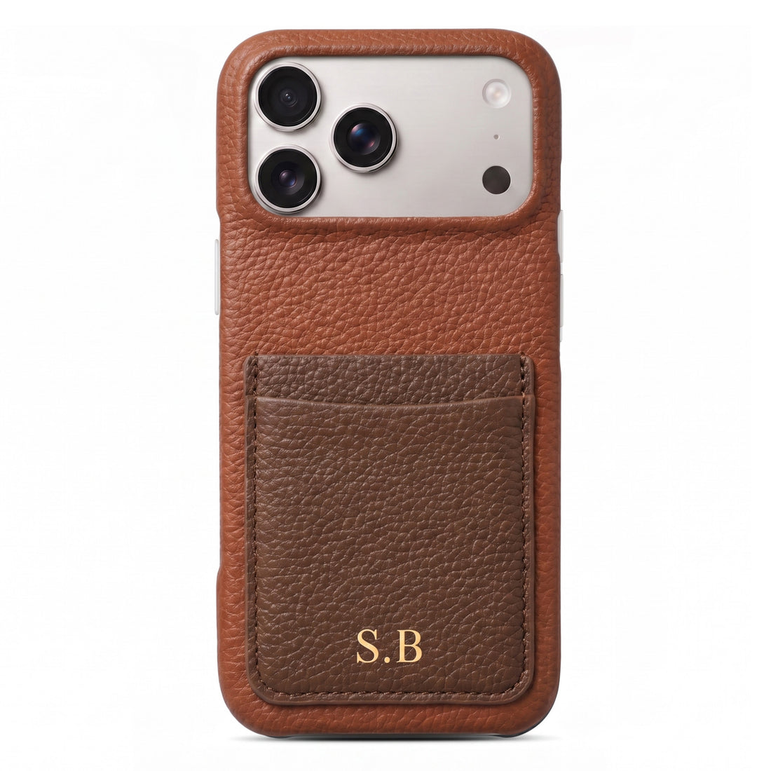 Brown Personalized Leather iPhone Case with Card Holder