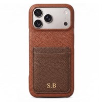 Brown Personalized Leather iPhone Case with Card Holder