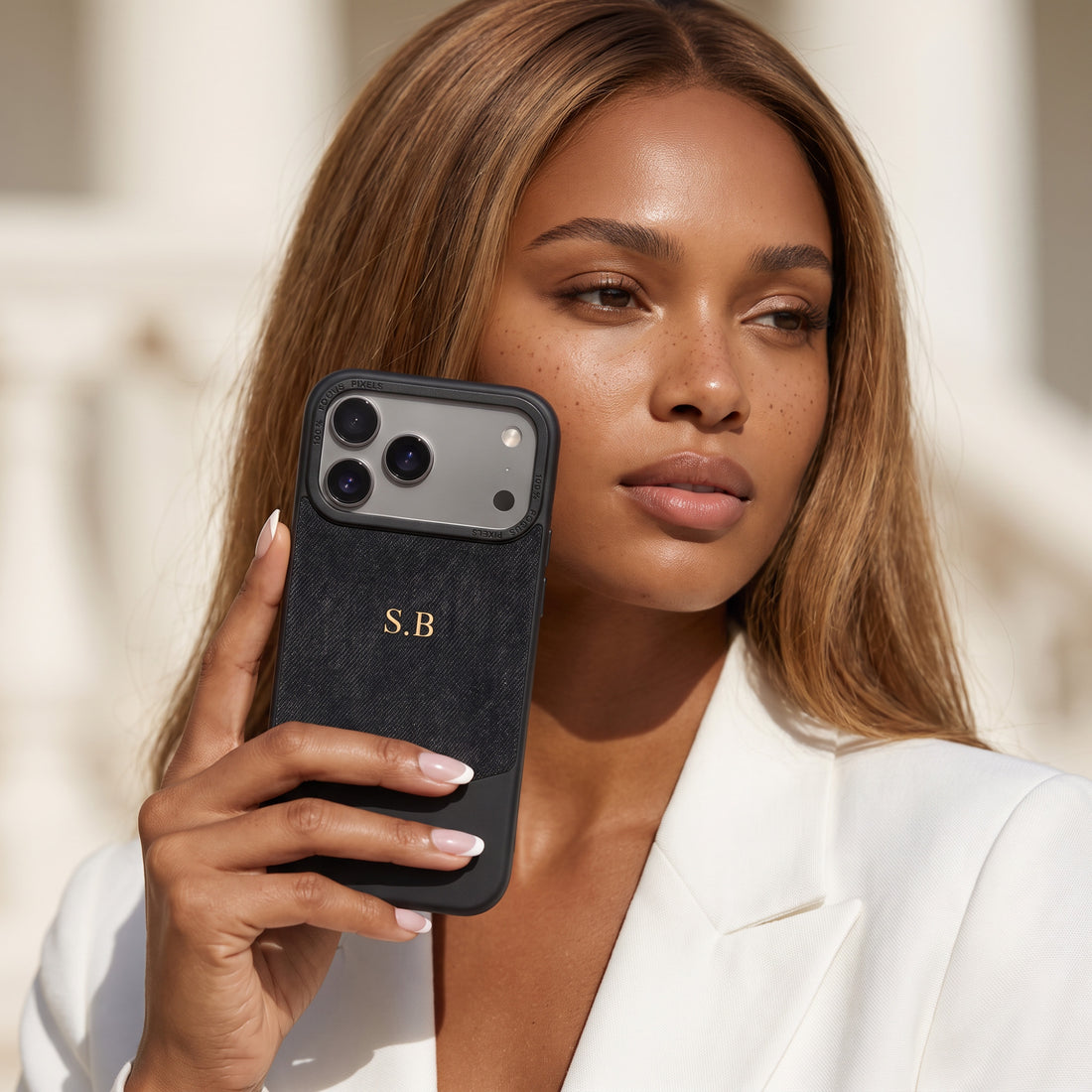 Black Two-Tone Monogrammed Leather iPhone Case