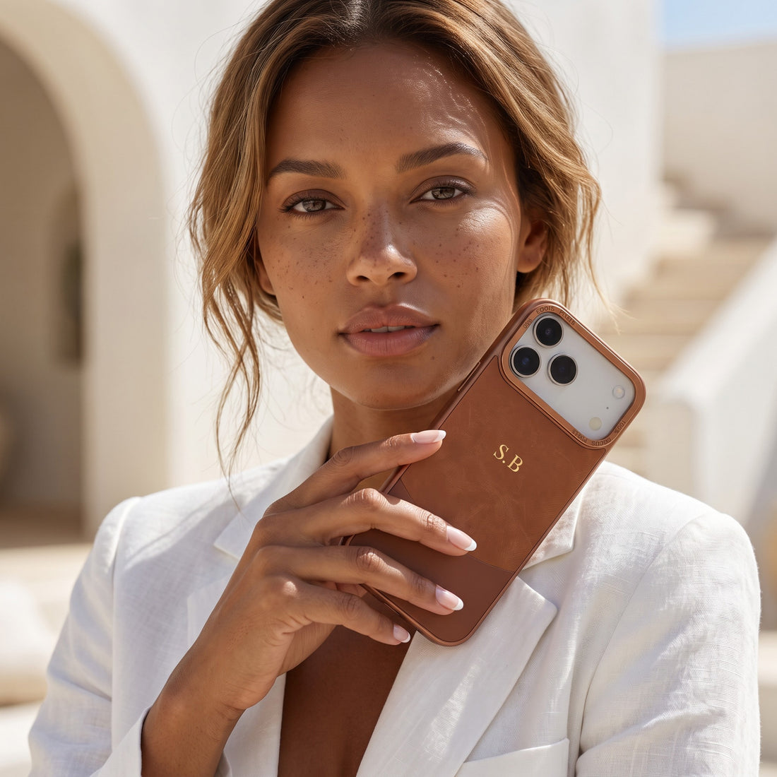 Brown Two-Tone Monogrammed Leather iPhone Case