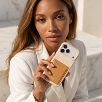 Cream Personalized Leather iPhone Case with Card Holder