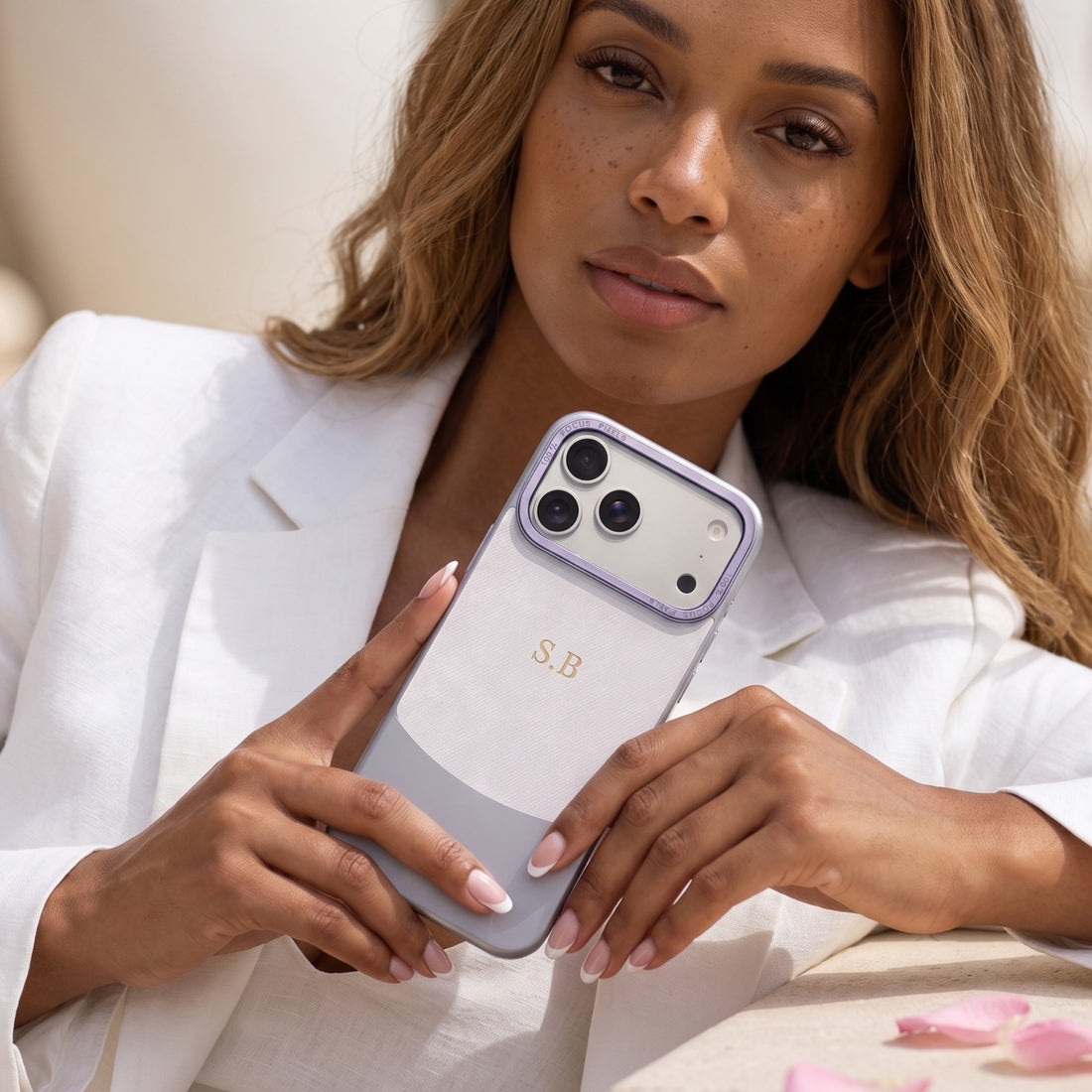 Lavender Two-Tone Monogrammed Leather iPhone Case