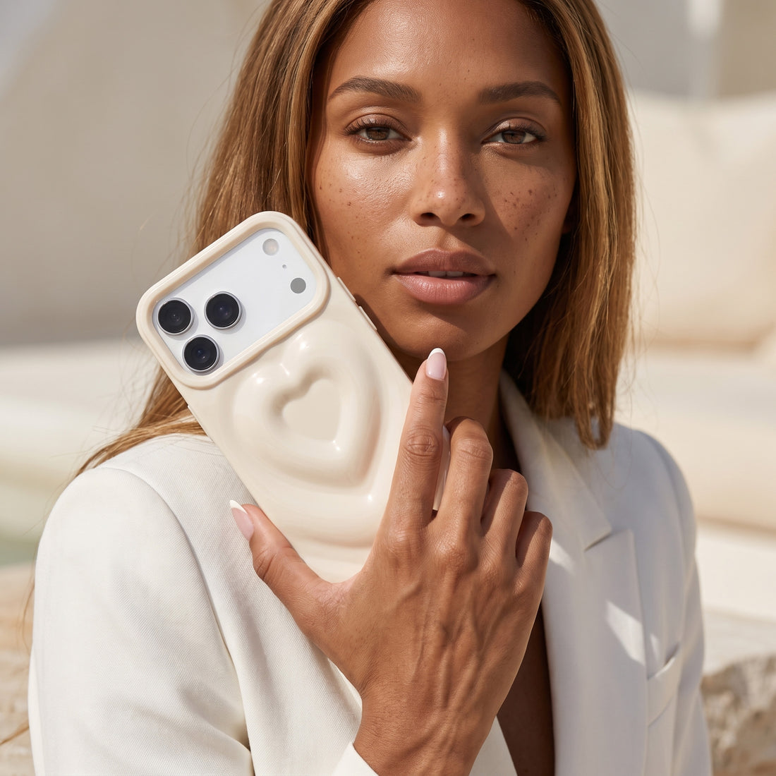 White 3D Heart Design iPhone Case