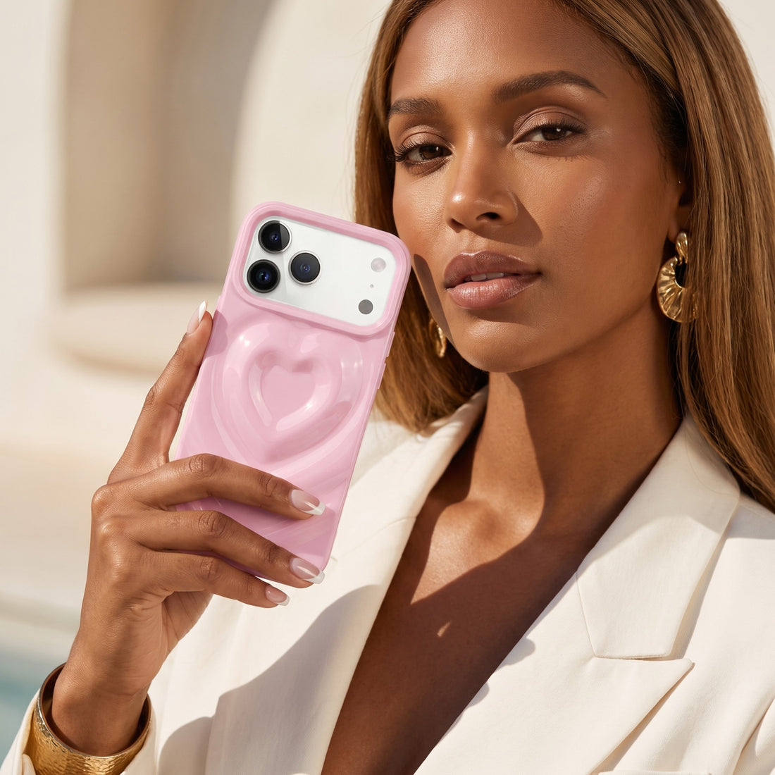 Pink 3D Heart Design iPhone Case