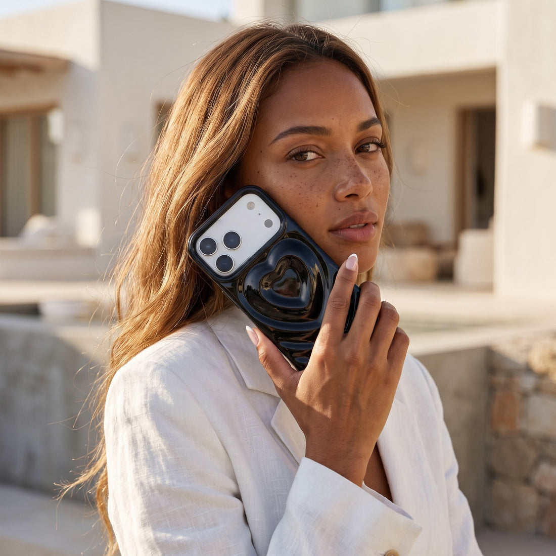Black 3D Heart Design iPhone Case