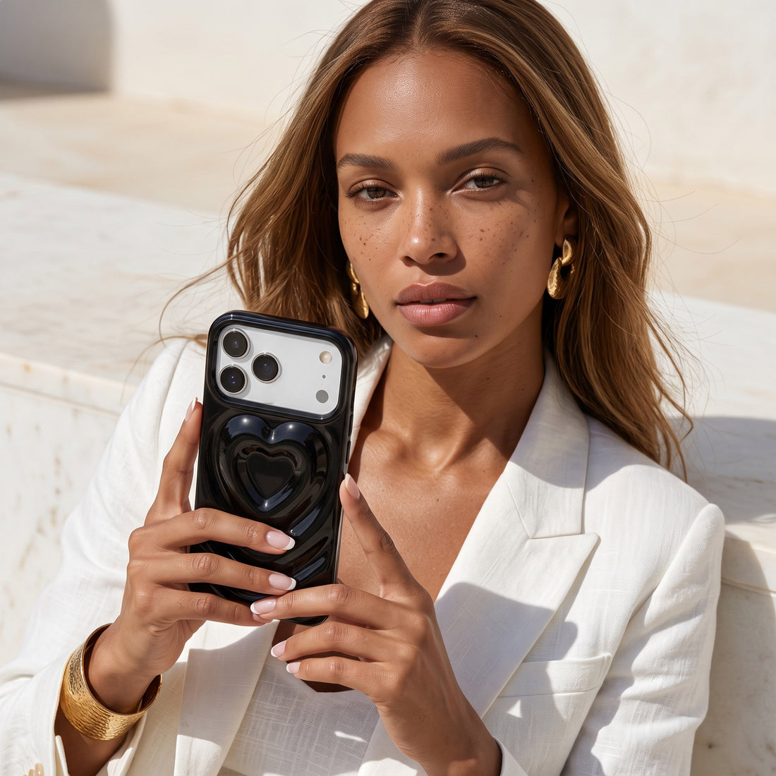 Black 3D Heart Design iPhone Case