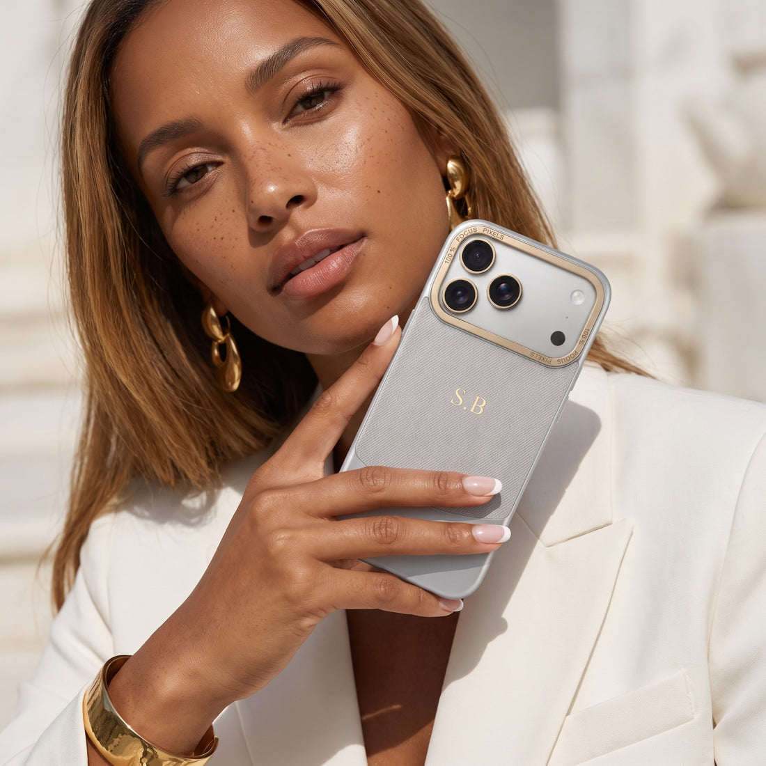 Gray Two-Tone Monogrammed Leather iPhone Case