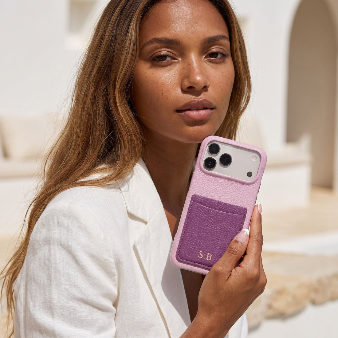 Purple Personalized Leather iPhone Case with Card Holder