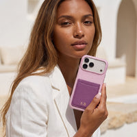 Purple Personalized Leather iPhone Case with Card Holder
