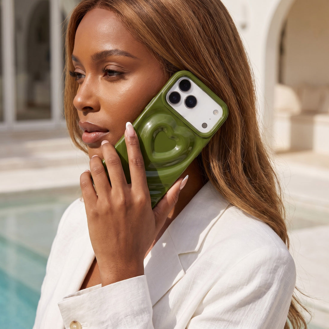 Green 3D Heart Design iPhone Case