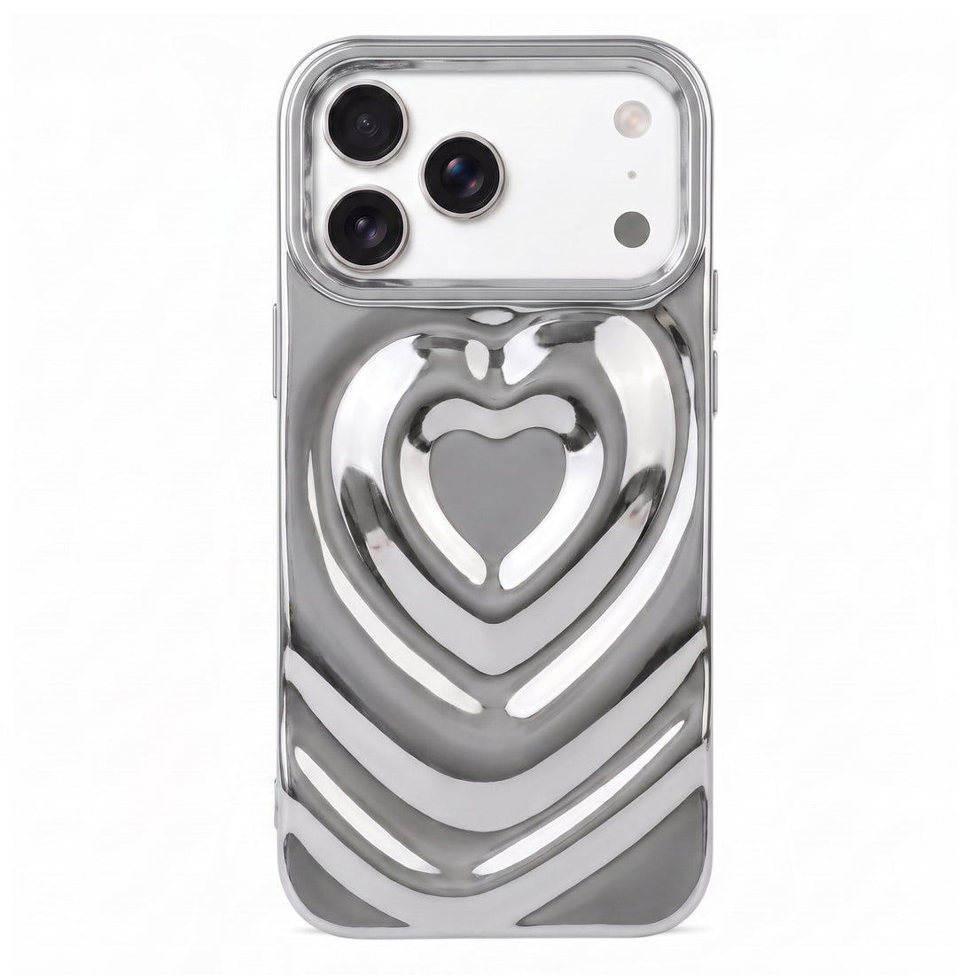 Silver 3D Heart Design iPhone Case