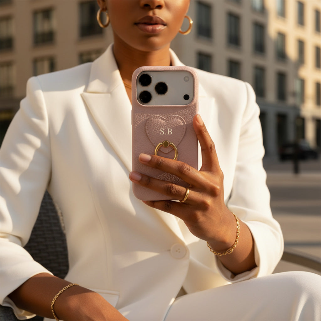 Pink  Heart Ring Leather iPhone Case