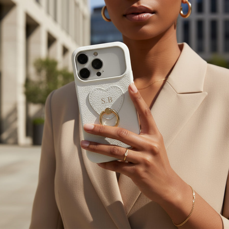 White  Heart Ring Leather iPhone Case