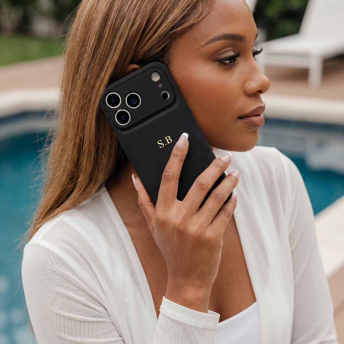 Black Personalized Leather iPhone Case