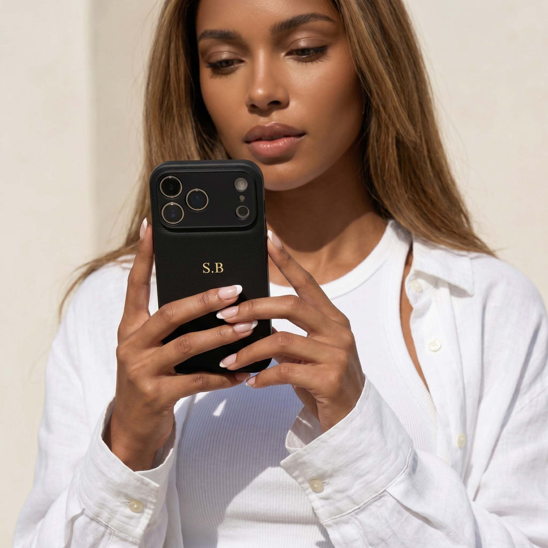 Black Personalized Leather iPhone Case