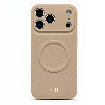 Beige Personalized Magnetic Leather iPhone Case